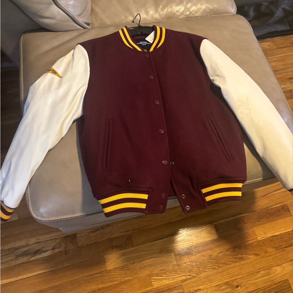Burgundy and White Varsity Jacket